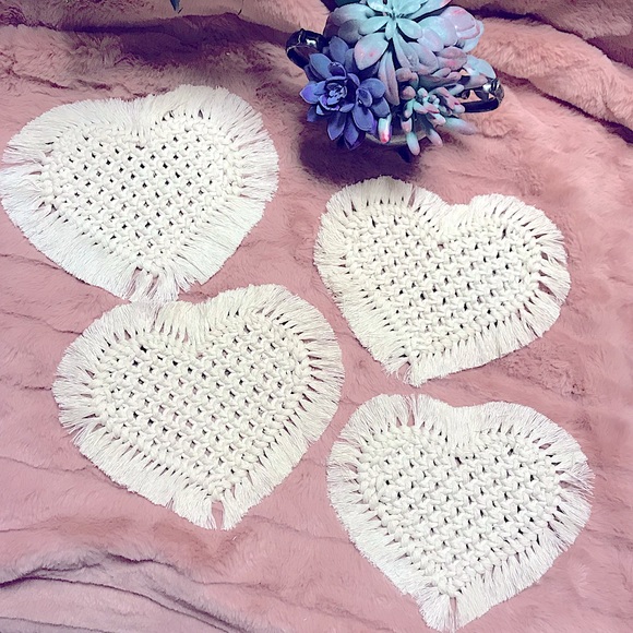 NEW: [4pc Set] Macrame Knotted w/♥️🌻BOHO Stylish Custom Made Woven Coasters Set - Picture 4 of 17